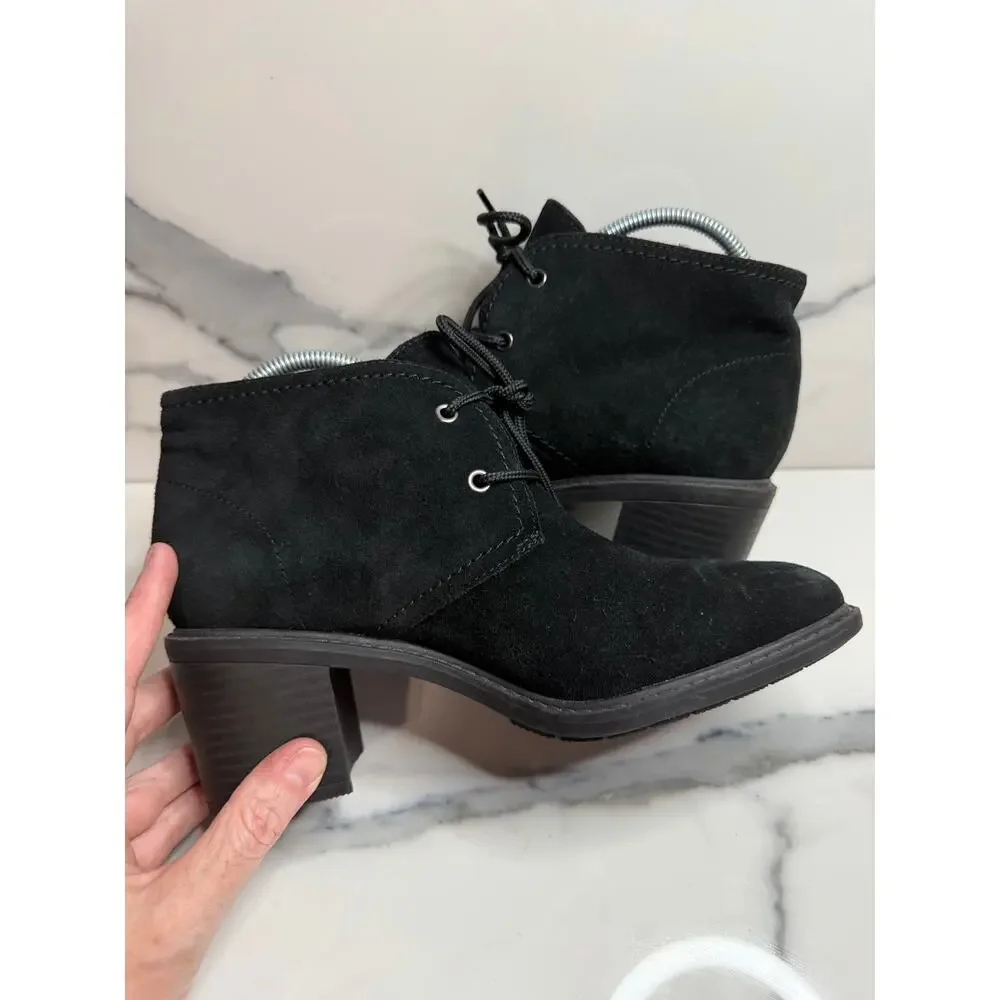 Clarks Women's Black Suede Scene Lace Boots Sz 7.5 Witchcore Victorian Preppy